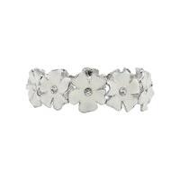 Ladies Jewellery Ivory Enamel Flower Diamante Silver Detailing Stretch Bracelet - Ivory