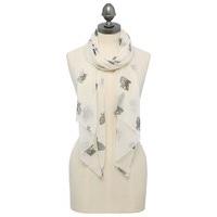 Ladies Lightweight Cute Cat Print Chiffon Scarf - Ivory