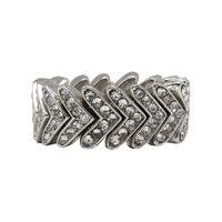 Ladies Silver Toned Diamante Chevron Design Stretch Ring - Silver