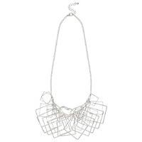 Ladies Cluster Square Necklace Silver Tone Statement Necklace - Silver
