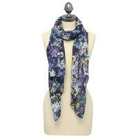 Ladies Lightweight Soft Smudged Style Floral Print Scarf - Blue