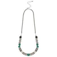 Ladies Snake Chain And Ring Bead Black White And Green detail Short Necklace - Tahiti Blue