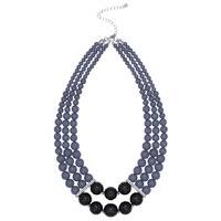 Ladies accessory colour block beaded silver clasp multi layer necklace - Navy