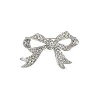 Ladies Silver Diamante Encrusted Bow Shaped Decorative Pin Brooch - Silver