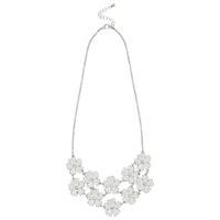 Ladies Jewellery Ivory Enamel Flower Silver Chain Necklace With Diamantes - Ivory