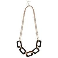 Ladies Tortoiseshell Rings Double Chain Necklace - Gold