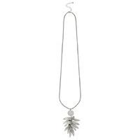 Ladies Jewellery Leaf Tassel Pendant Necklace With Diamantes - Silver