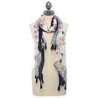 ladies floral print tassel scarf vintae boho style natural