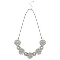 Ladies Mesh Ball Statement Metal Silver Tone Necklace - Silver