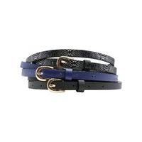 Ladies skinny belt three pack - includes Black Blue and Snake Print - Multicolour