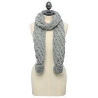 Ladies Chunky Cable Knit Pattern With Subtle Sparkle Pom Pom Casual Scarf - Grey