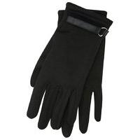 ladies plain black chic ponte stretch fabric winter gloves with strap  ...