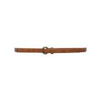 ladies classic skinny eyelet detail brass coloured buckle belt tan