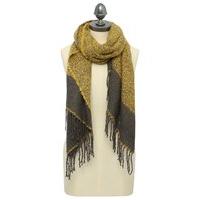 Ladies Large Yellow and Grey Boucle Knit Fringed Edge Blanket Scarf - Print