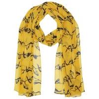 ladies emerald green bird print lightweight chiffon scarf yellow