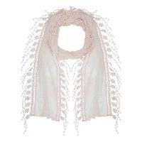 Ladies delicate lace embroidered pretty flower tassel trim thin lightweight casual scarf - Rose