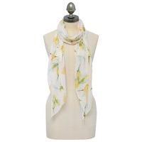 Ladies Lightweight Hummingbird print design pastel colour casual scarf - Ivory