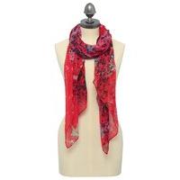 Ladies Poppy Red Lightweight Floral Scarf - Poppy Red