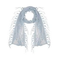 Ladies delicate lace embroidered pretty flower tassel trim thin lightweight casual scarf - Blue