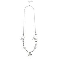 Ladies dragonfly pendant silver tone long beaded necklace - Silver