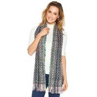 Ladies Multi-Coloured Stitch Scarf Woven Fringe Edging - Teal