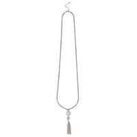 Ladies Long Length Pink And White Bead Detail Metal tassel pendant neckalce - Silver