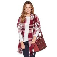 Ladies Tartan checked blanket super soft scarf with fringes 196 x 74cm - Claret Red