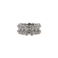 Ladies Double Row Diamante Stretch Silver Tone Ring Adjustable FIt - Silver