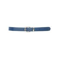 Ladies Simple Skinny Blue 100% Leather Jeans Belt With Gold Toned Buckle and Keeper - Navy