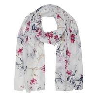 Ladies lightweight rectangle botanical floral print everyday scarf - Ivory