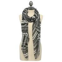 Ladies black and white diagonal stripe large lightweight scarf 200cm x 100cm - Black and White