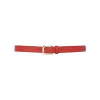 Ladies red leather look flower embossed gold buckle belt - Red