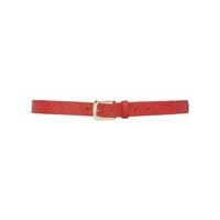 Ladies red leather look flower embossed gold buckle belt - Red