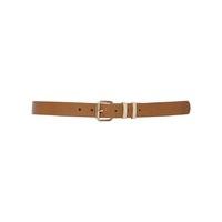 Ladies leather look gold hardware buckle fasten fashion keeper belt - Tan