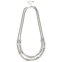 Ladies Mesh Chain Bar Bead Silver Tone Short Necklace - Silver