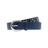 ladies contrast laser cut out pattern detail silver buckle belt navy