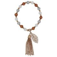 ladies jewellery leaf tassel charm beaded gold tone stretch bracelet g ...