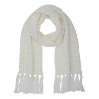 Ladies Classic Ivory Fluffy Eyelash Yarn Cable Knit Casual Scarf with Fringes - Ivory