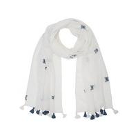 Ladies Butterfly Embroidered Tassel Edge Scarf - Ivory