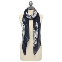 Ladies Sequin Flower Print Scarf Navy with Attractive Flower Print Size 180 x 80cm - Navy