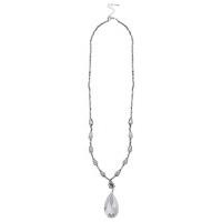 Ladies pear tear drop cut diamante pendant necklace in silver tone length 28 inches/71cm - Grey