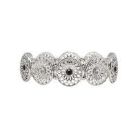 Ladies Silver Tone Pretty Flower Patterned Disc Diamante Design Stretch Bracelet - Silver