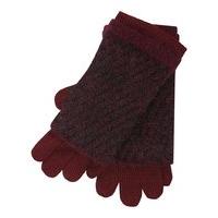 Ladies accessories two piece eyelash knit fluffy double layer winter gloves - Claret Red