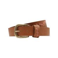 Ladies floral embroidered leather look belt - Tan