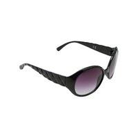 Ladies black frame round tint lense Quilted pattern sunglasses - Black