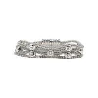 Ladies Diamante Studded Mesh Multi Chain Layered Look Magnetic Clip Fastening Bracelet - Silver