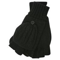 Ladies Two In One Cable Knit Fingerless Glove And Pop Over Mitt - Black