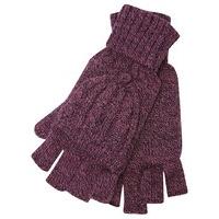 ladies two in one cable knit fingerless glove and pop over mitt purple