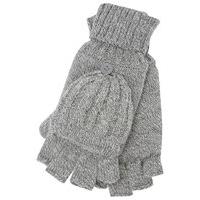 Ladies Two In One Cable Knit Fingerless Glove And Pop Over Mitt - Grey