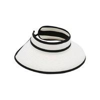 Ladies Monochrome Wide Brim Adjustable Back Fastening Woven Visor Sun Hat - White